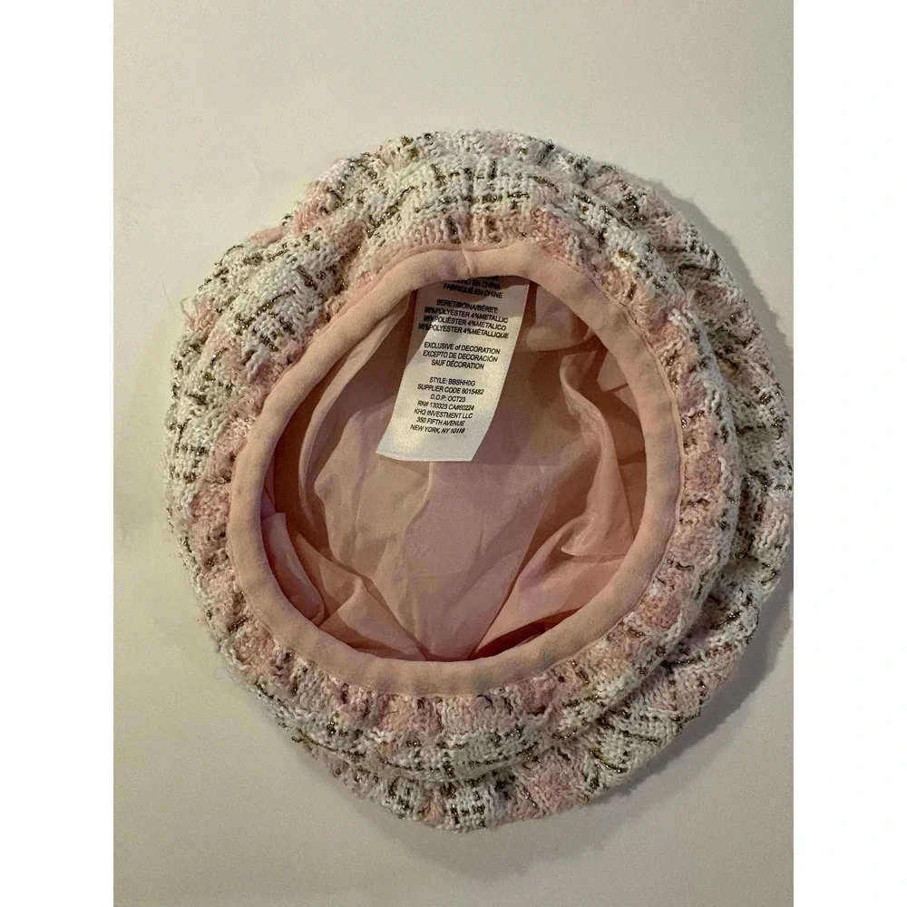 Baby Girl Pink Gold Metallic Tweed Beret Hat 12M Lined Boucle Chanel-Style